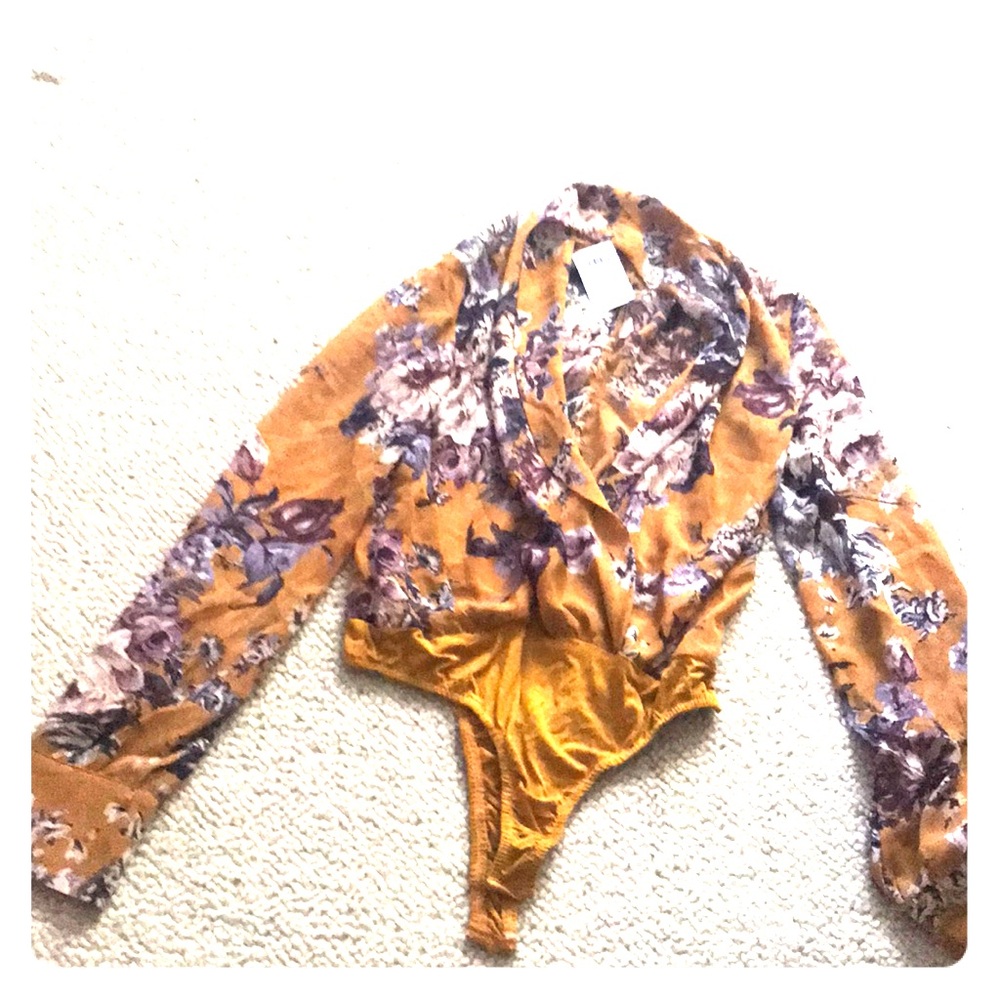 Mustard Wrapped Floral Bodysuit